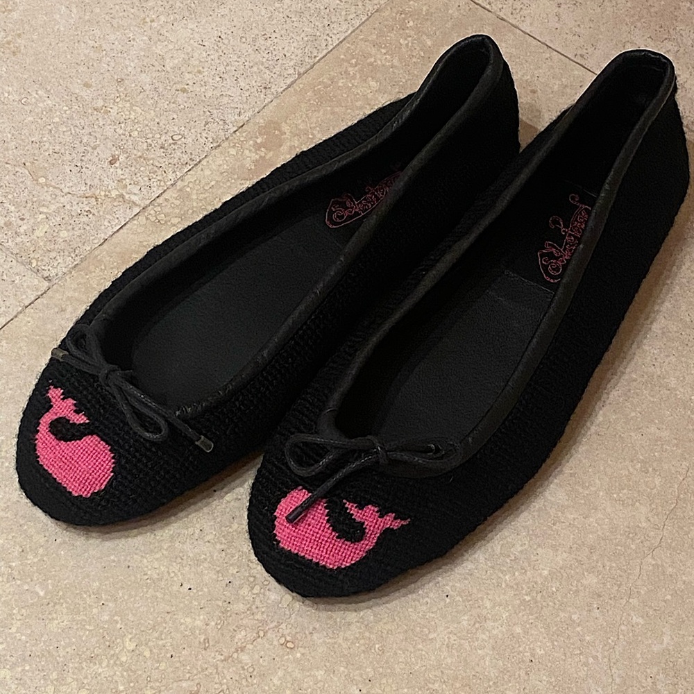 By Paige Needlepoint Shoes - Ballet Flats  with Pink Whale Woman’s size 6.5